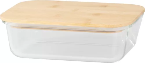 MagicHome üvegedény, téglalap alakú, 1500 ml, bambusz fedéllel