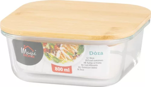 MagicHome üvegedény szögletes, 800 ml, bambusz fedéllel