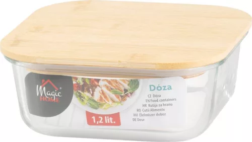 MagicHome üvegedény szögletes, 1200 ml, bambusz fedéllel