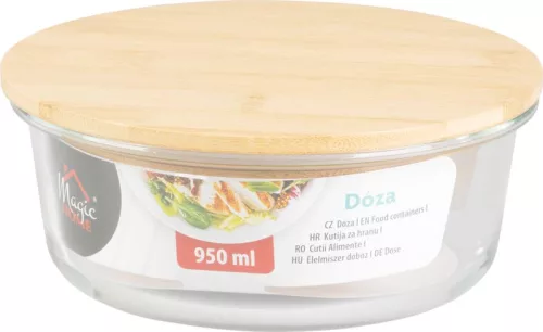 MagicHome üvegedény kerek, 950 ml, bambusz fedéllel