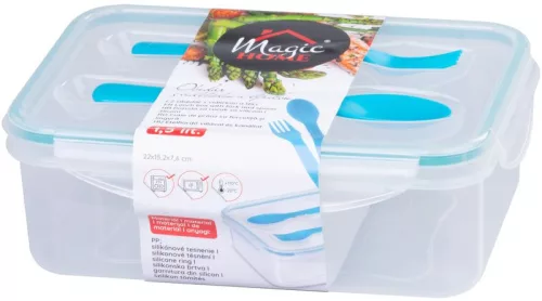 MagicHome ételhordó, szögletes, villával és kanállal, 1500 ml