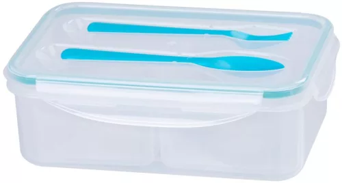  MagicHome ételhordó, szögletes, két rekesszel, villával és kanállal, 1500 ml