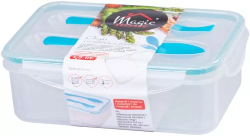  MagicHome ételhordó, szögletes, két rekesszel, villával és kanállal, 1500 ml