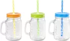 MagicHome üvegpohár, szívószállal, színes tetővel, üveg, 480 ml