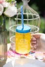 MagicHome üvegpohár, szívószállal, színes tetővel, üveg, 480 ml