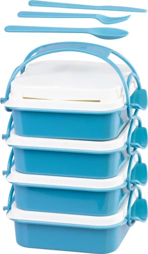 MagicHome ételhordó szögletes, 4 részes, evőeszközzel, 4x 800 ml, 