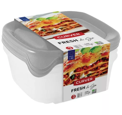 Curver® élelmiszer tároló készlet, négyzet alakú, 3 db-os, 800 ml, menta/szürke/barack 
