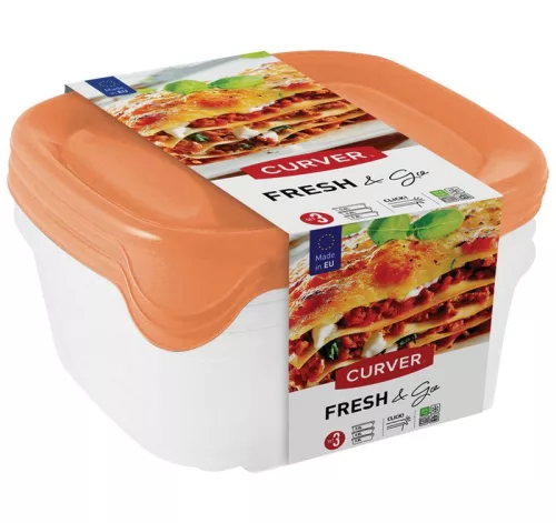 Curver® élelmiszer tároló készlet, négyzet alakú, 3 db-os, 800 ml, menta/szürke/barack 