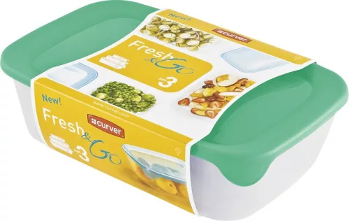 Curver® élelmiszer tároló, 3 db-os készlet, 500/1000/2000 ml,menta/szürke/barack színű