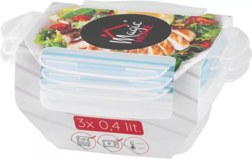 MagicHome ételtároló, téglalap alakú, 3 db, 400 ml,