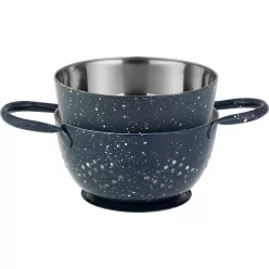   MagicHome szűrőedény tállal, 15,5 cm, fogantyúval, kerek lyukakkal, rozsdamentes acél,