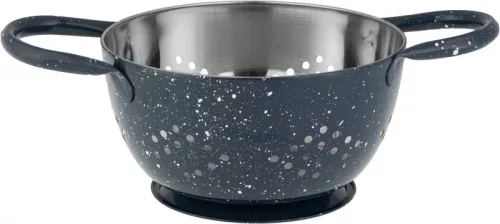 MagicHome szűrőedény tállal, 15,5 cm, fogantyúval, kerek lyukakkal, rozsdamentes acél,
