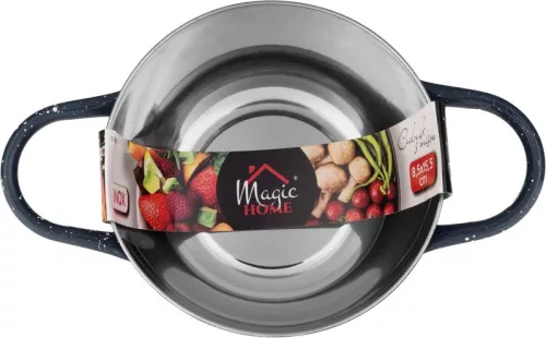 MagicHome szűrőedény tállal, 15,5 cm, fogantyúval, kerek lyukakkal, rozsdamentes acél,