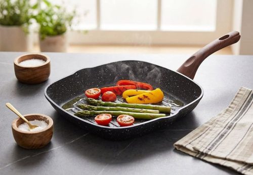 MagicHome Black Marble Line, kerámia bevonatú grill serpenyő, 28 cm