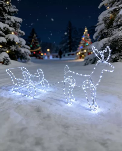 MagicHome karácsonyi rénszarvas szánkóval 240x LED, hideg fehér, kültéri, H-1.2 m