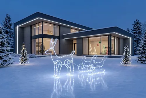 MagicHome karácsonyi rénszarvas szánkóval 240x LED, hideg fehér, kültéri, H-1.2 m