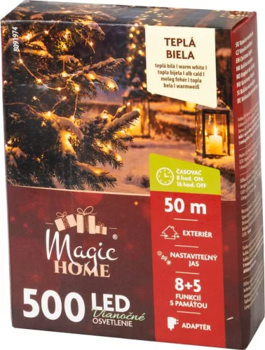 MagicHome karácsonyi fényfüzér, időzítővel, 500xLED, meleg fehér, 8 funkció, 50 m