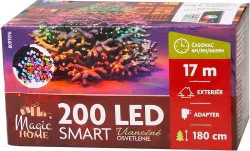 MagicHome karácsonyi fényfüzér vezérlővel, 200xLED, vegyes színek, 17 m