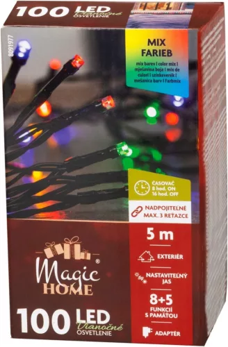 MagicHome karácsonyi fényfüzér időzítővel, 100xLED, színes, 8 funkció, 5 m