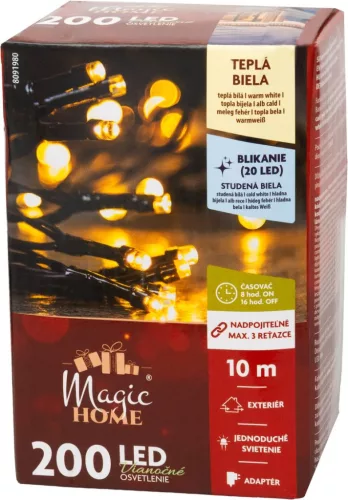 MagicHome karácsonyi fényfüzér időzítővel, 200xLED, meleg fehér, 10 funkció, 10 m