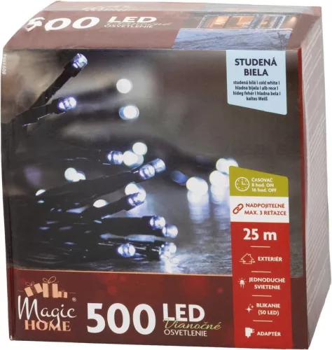 MagicHome karácsonyi fényfüzér, 500xLED, hideg fehér, 25 m
