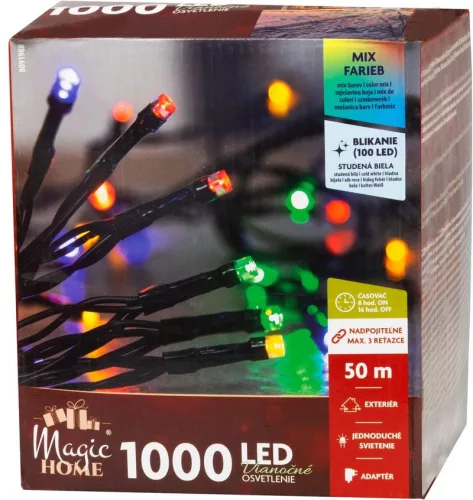 MagicHome karácsonyi fényfüzér, időzítő, 1000xszínes LED, 10 funkció, 50 m