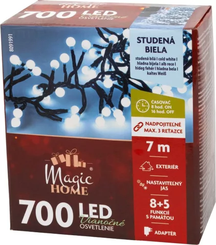 MagicHome karácsonyi fényfüzér, 700xLED, hideg fehér, 7 m