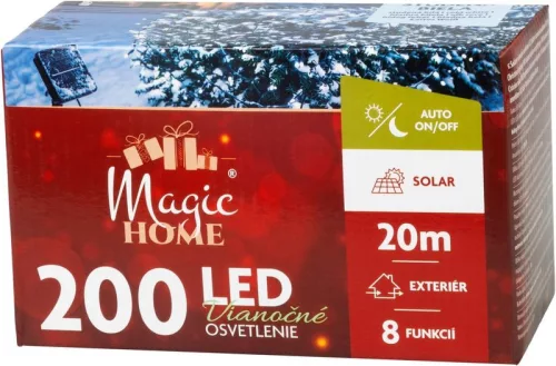 MagicHome karácsonyi fényfüzér, napelemes, 200xLED, színes, 20 m