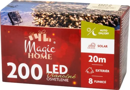MagicHome karácsonyi fényfüzér, napelemes, 200xLED, meleg fehér, 20 m