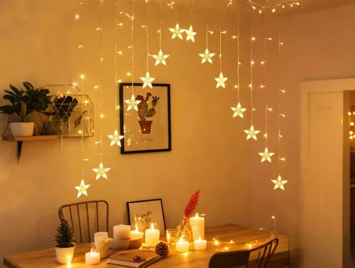 MagicHome karácsonyi fényfüggöny,csillagok,142xLED,meleg fehér,időzítő,8 funkció,3 m
