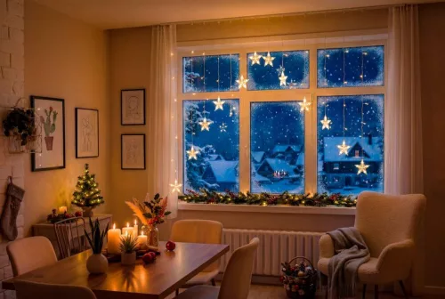 MagicHome karácsonyi fényfüggöny,csillagok,142xLED,meleg fehér,időzítő,8 funkció,3 m