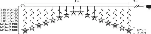 MagicHome karácsonyi fényfüggöny,csillagok,142xLED,meleg fehér,időzítő,8 funkció,3 m