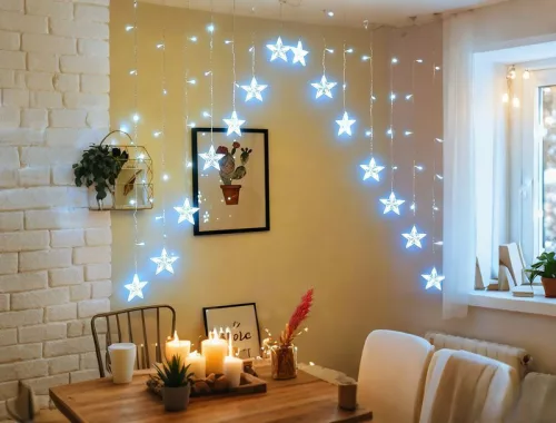 MagicHome karácsonyi fényfüggöny,csillagok,142xLED,hideg fehér,időzítő,8 funkció,3 m