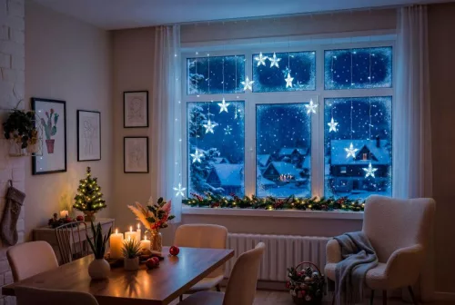 MagicHome karácsonyi fényfüggöny,csillagok,142xLED,hideg fehér,időzítő,8 funkció,3 m