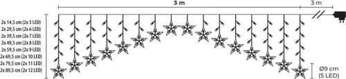 MagicHome karácsonyi fényfüggöny,csillagok,142xLED,hideg fehér,időzítő,8 funkció,3 m