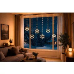  MagicHome karácsonyi fényfüzér, hópelyhek, 96xLED, meleg fehér, 8+5 funkció, időzítővel, 3,5 m