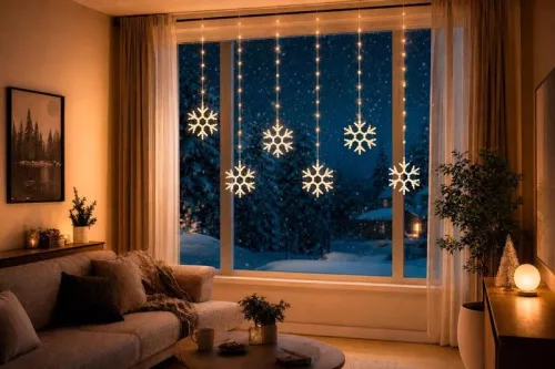 MagicHome karácsonyi fényfüzér, hópelyhek, 96xLED, meleg fehér, 8+5 funkció, időzítővel, 3,5 m