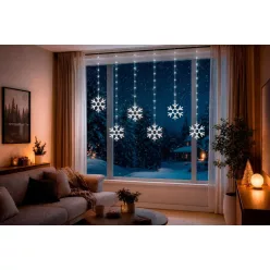   MagicHome karácsonyi fényfüzér, hópelyhek, 96xLED, hideg fehér, 8+5 funkció, időzítővel, 3,5 m