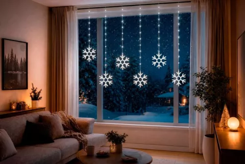 MagicHome karácsonyi fényfüzér, hópelyhek, 96xLED, hideg fehér, 8+5 funkció, időzítővel, 3,5 m