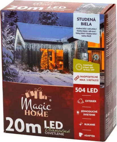MagicHome karácsonyi fényfüzér,504xLED,hideg fehér,9+1 funkció,időzítő,20 m