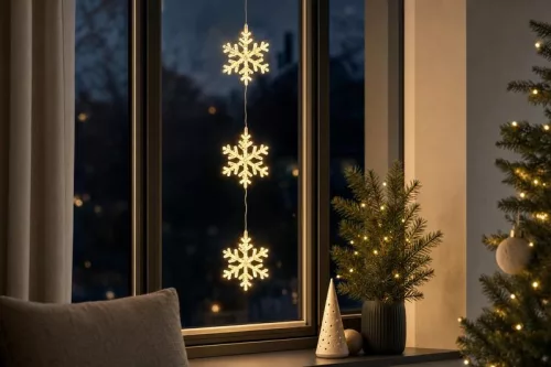 MagicHome karácsonyi hópelyhek, 44xLED meleg fehér, IP44, 3xAA, 58,5cm
