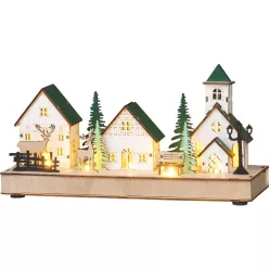   MagicHome karácsonyi dekoráció, házikók, 5xLED meleg fehér, 29x10x15 cm