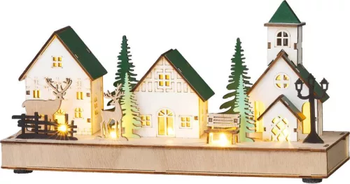 MagicHome karácsonyi dekoráció, házikók, 5xLED meleg fehér, 29x10x15 cm