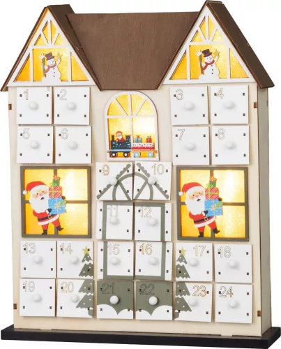 MagicHome karácsonyi Adventi naptár fából, 8xLED, meleg fehér, 26x7x32 cm