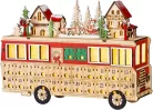 MagicHome karácsonyi dekoráció, busz fából, 8xLED meleg fehér, 27,7x7,5x19 cm