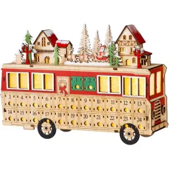   MagicHome karácsonyi dekoráció, busz fából, 8xLED meleg fehér, 27,7x7,5x19 cm