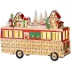 MagicHome karácsonyi dekoráció, busz fából, 8xLED meleg fehér, 27,7x7,5x19 cm