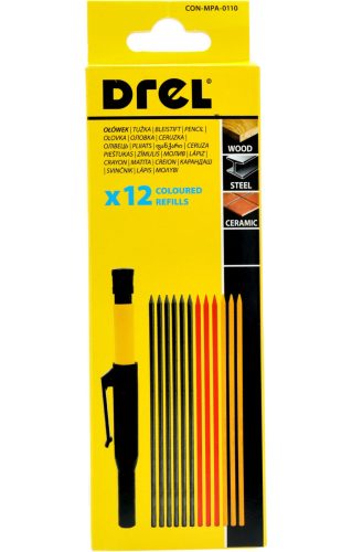 Drel furatjelölő ceruza nehezen hozzáférhető helyekhez, tartalék hegyekkel 12 db