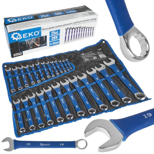 GEKO csiszolt csillag-villáskulcs készlet, csúszásgátló bevonattal, 6-32 mm, 25 db-os