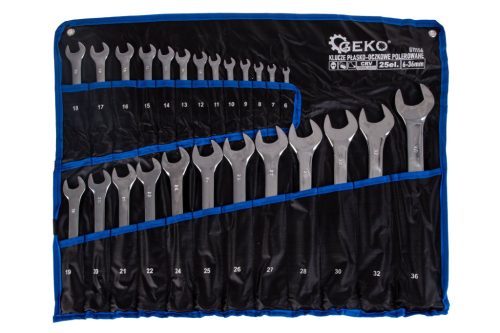 GEKO polírozott csillag-villáskulcs készlet, 6-36 mm, 25 db-os, CrV